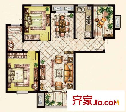 水岸观邸Gb7户型 2室2厅1卫1厨
