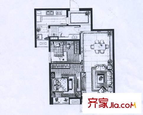 无锡惠山万达广场86平C户型 2室2厅1卫