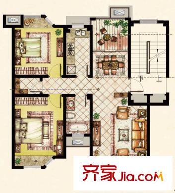 水岸观邸Db2户型 2室2厅1卫1厨