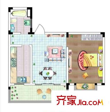 格林春天・野花园二期D户型 1室2厅1卫