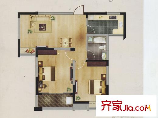 香槟花园户型C 2室1厅1卫1厨