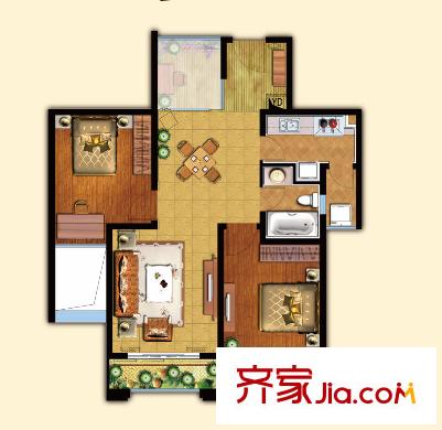 花样年花郡高层夏朵户型 2室2厅1卫1厨