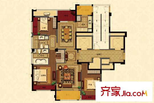 绿城玉兰西花园F11户型 3室2厅2卫1厨