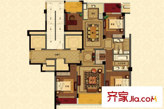 绿城玉兰西花园G6户型 4室2厅2卫1厨
