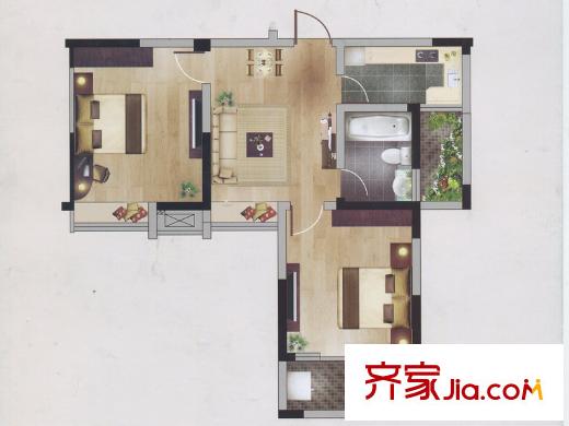 香槟花园户型A 2室1厅1卫1厨