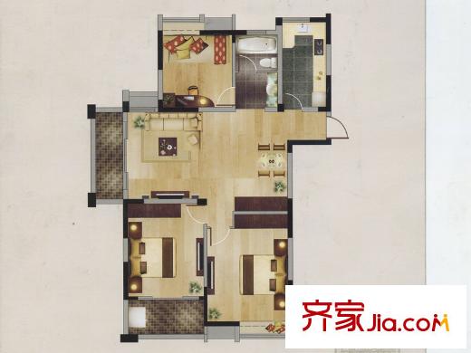 香槟花园户型E 3室2厅1卫1厨