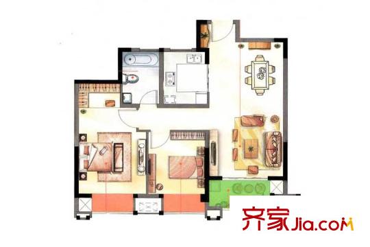 花样年花郡悦居户型 2室2厅1卫1厨