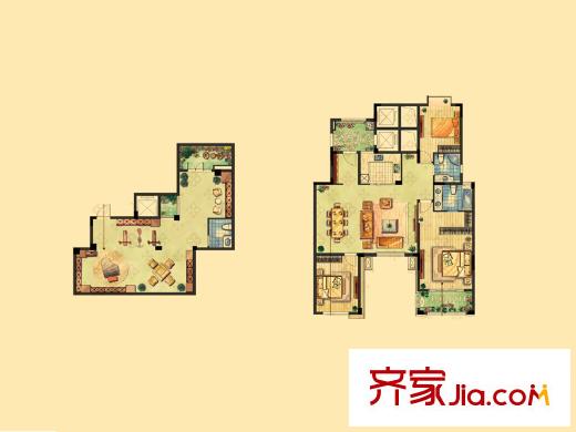 花样年花郡繁花墅二楼户型 3室2厅2卫1厨
