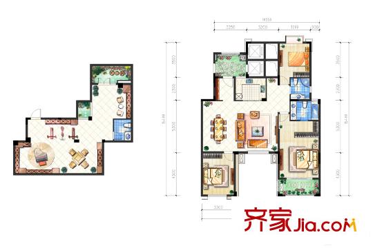 花样年花郡花间叠墅2层户型 3室2厅2卫1厨