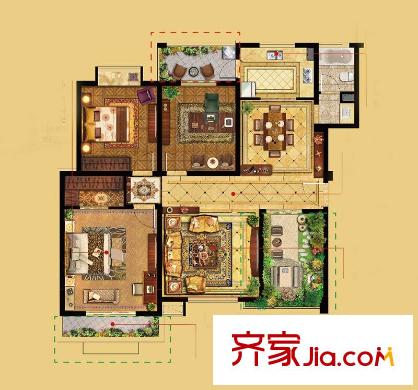 上品・长安人家C5户型 3室2厅1卫1厨