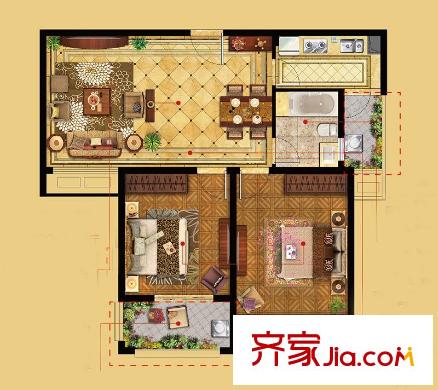 上品・长安人家B1户型 2室2厅1卫1厨