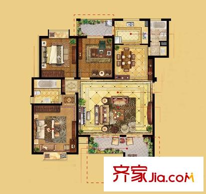 上品・长安人家C2户型 3室2厅2卫1厨