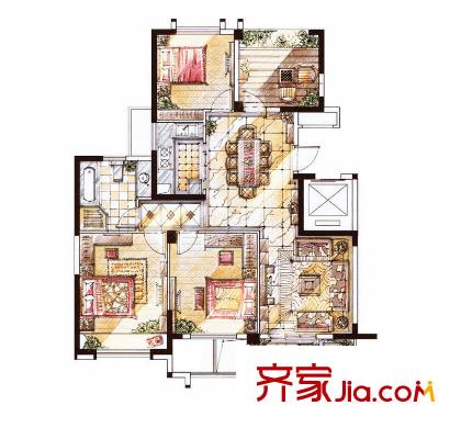 长江国际二期晶源曼妙E9户型(售罄) 4室2厅1卫1厨