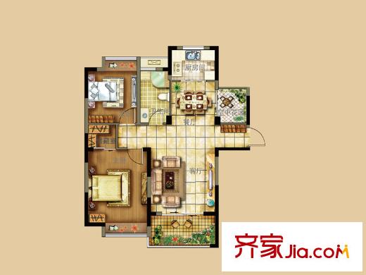 君域豪庭三期B户型 2室2厅1卫1厨