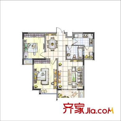 君域豪庭D1户型 2室2厅1卫1厨