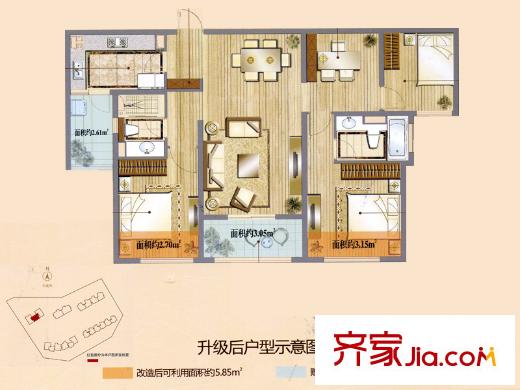 朗诗・天萃天域・融情三代户型图 3室2厅2卫1厨
