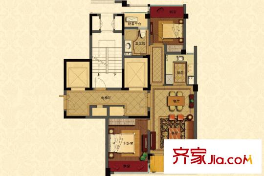 绿城玉兰西花园E6户型 3室2厅1卫1厨