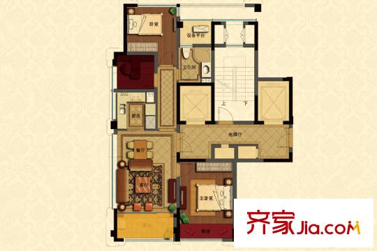 绿城玉兰西花园E5户型 3室2厅1卫