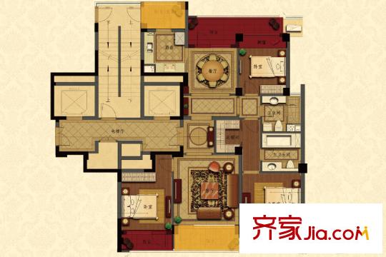 绿城玉兰西花园F12户型 3室2厅2卫1厨