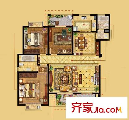上品・长安人家C4户型 3室2厅2卫1厨