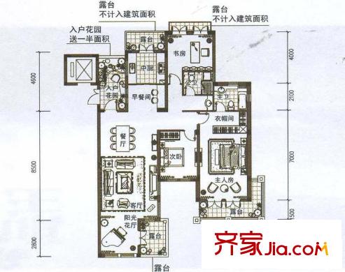 圣园六度空间 2室3厅2卫1厨