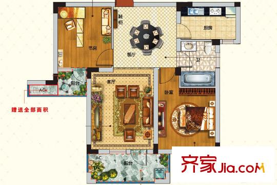 圣园B-02户型 2室2厅1卫1厨