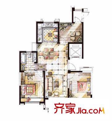 长江国际二期晶源格调E1户型(售罄) 3室2厅1卫1厨