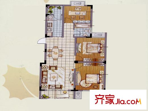 溪畔橡园J户型 3室2厅1卫1厨