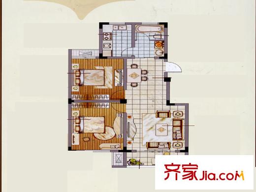 溪畔橡园K户型 2室2厅1卫1厨