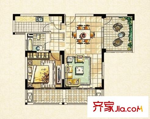 空港一号花园g3-2户型 2室2厅2卫1厨