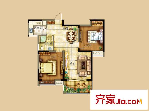 君域豪庭三期C户型 2室2厅1卫1厨