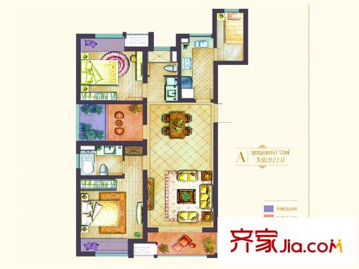 世茂国际广场A户型 3室2厅2卫