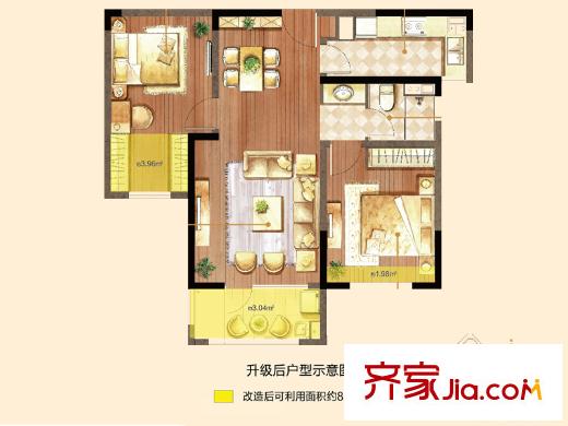 朗诗绿色街区2.3期18#B1户型 2室2厅1卫1厨