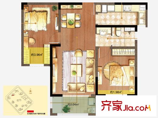 朗诗绿色街区19#B1户型 2室2厅1卫