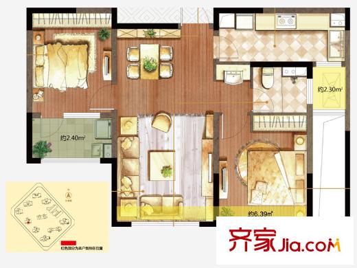 朗诗绿色街区16#B2户型 2室2厅1卫