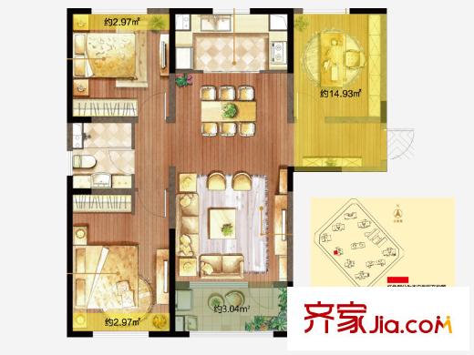 朗诗绿色街区16#B1户型 3室2厅1卫