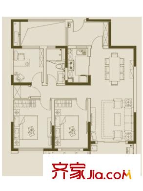 魅力万科城酩悦央景组团户型图 3室2厅1卫1厨
