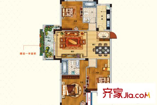 圣园B-05户型 3室2厅2卫1厨