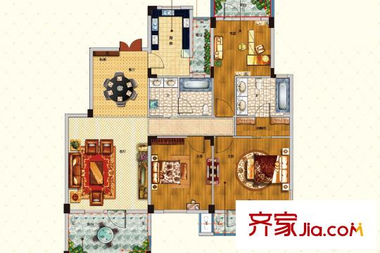 圣园B-09户型 3室2厅2卫1厨