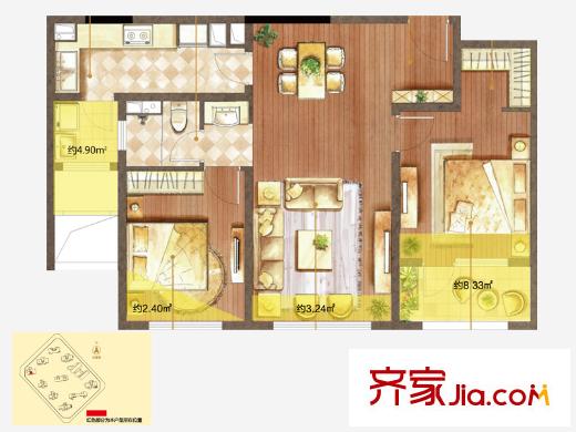 朗诗绿色街区17#B1户型 2室2厅1卫