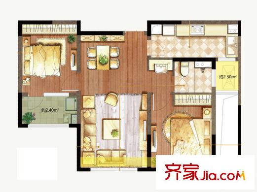 朗诗绿色街区16#82户型 2室2厅1卫1厨