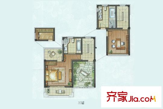 华润橡树湾三层户型图 4室2厅3卫1厨