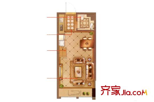 时代广场二期38平公寓户型 1室1厅1卫1厨