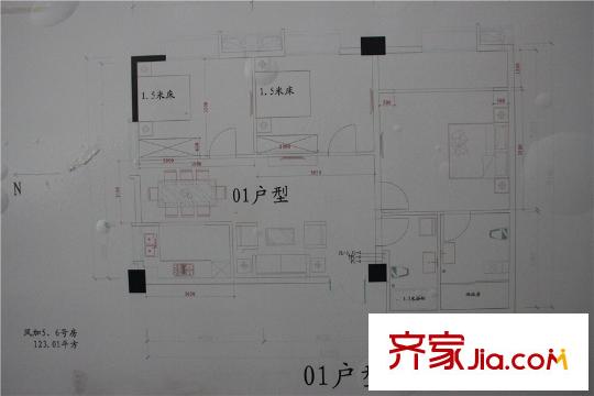 北翔广场01户型 3室2厅2卫1厨