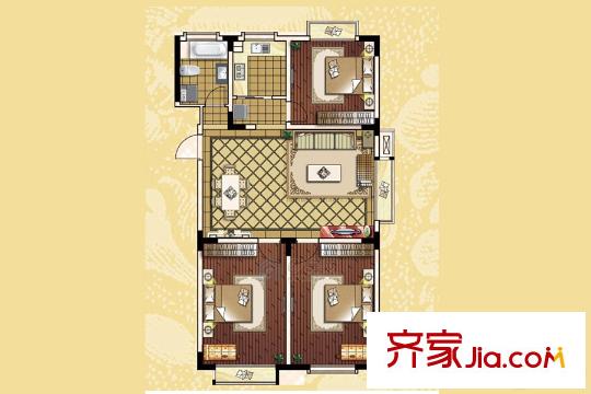 北翔广场D户型 3室2厅1卫1厨