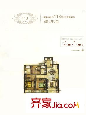 华润橡树湾户型图 3室2厅2卫1厨