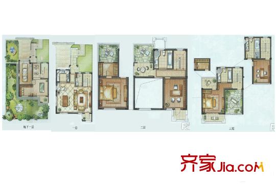 华润橡树湾153平别墅户型图 4室2厅3卫1厨