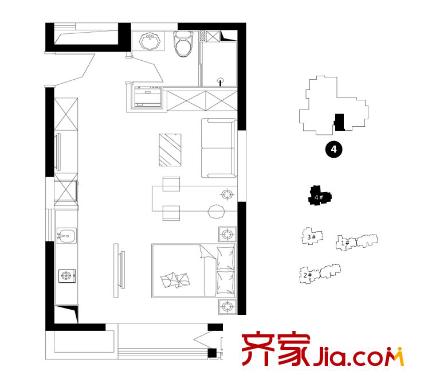 嘉德・水韵金阁4号楼DA-9户型 1室1厅1卫