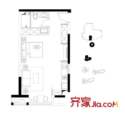 嘉德・水韵金阁4号楼DA-8户型 1室1厅1卫