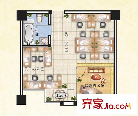 金都花园惠丰广场写字楼户型4 2室1厅1卫
